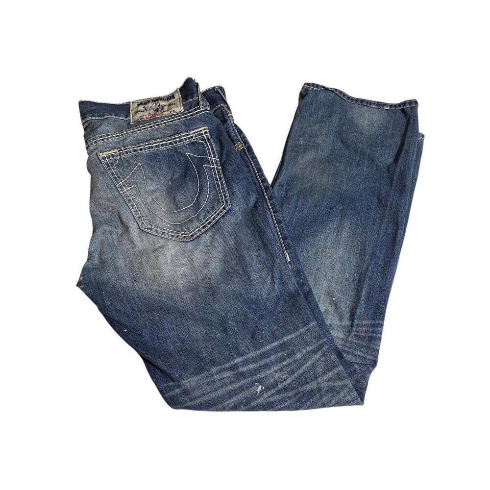 True Religion Jeans Mens‎ 36 Straight Denim Paint Splatter Distressed Faded BD